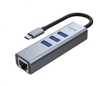 UNITEK H1904A 4IN1 Type-C Ethernet Hub  uHUB Q4+ 4 合 1 USB-C Hub 擴展器 (連千兆位乙太網接口)  #H1904A [香港行貨]