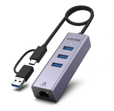 UNITEK Y-3088B 4IN1 Type-C USB Hub Grey 四合一乙太網接口 線器 (USB-A端口) 灰色 #Y-3088B [香港行貨]